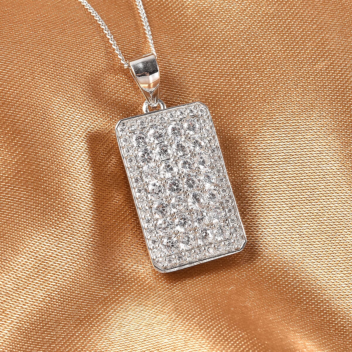 0.90 ctw Moissanite Oval Shape Cocktail Pendant Necklace 18 Inches in Rhodium Over Sterling Silver image number 1