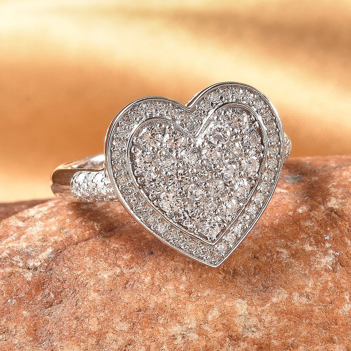 Moissanite Heart Shape Cocktail Ring in Rhodium Over Sterling Silver (Size 5.0) 0.85 ctw image number 1