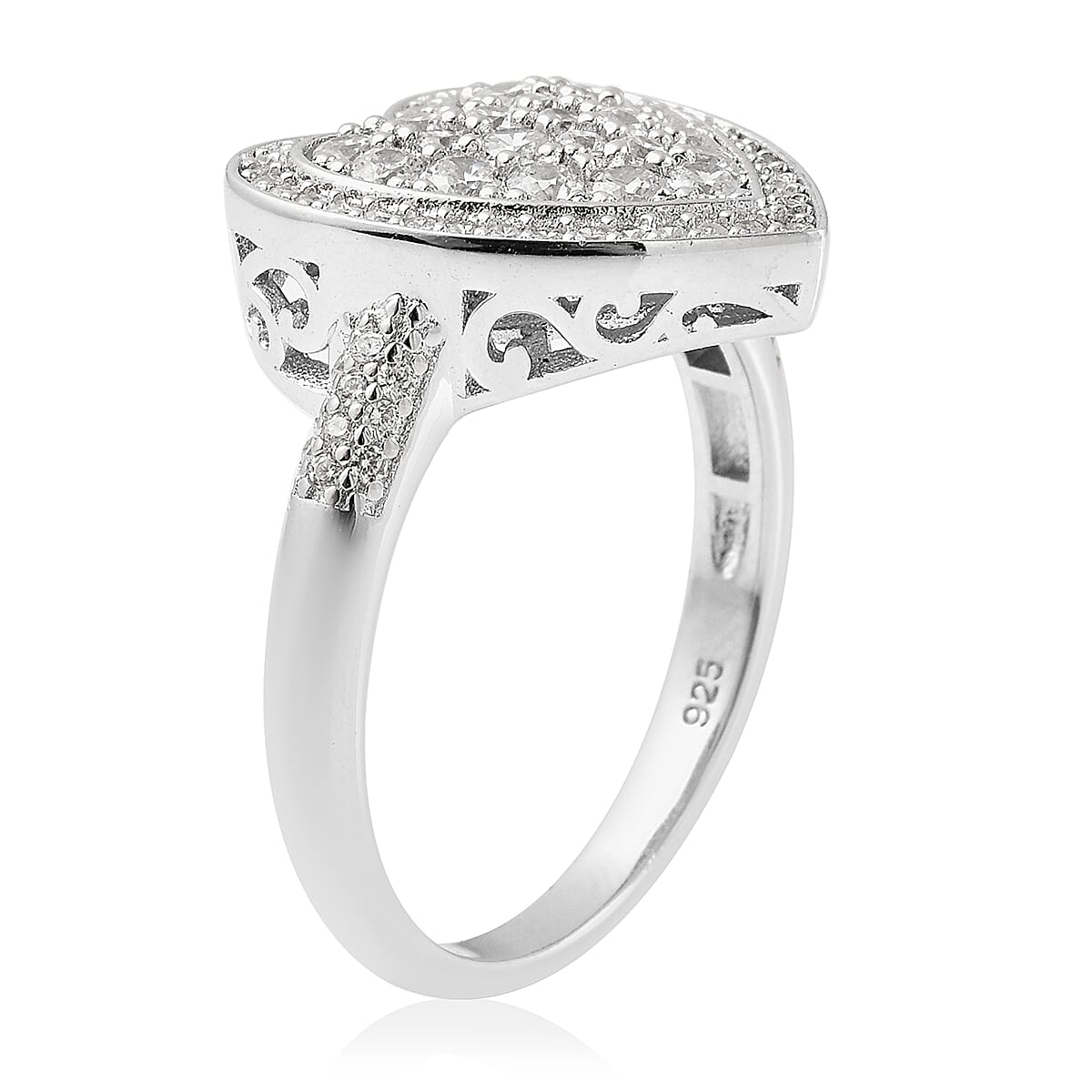 Moissanite Heart Shape Cocktail Ring in Rhodium Over Sterling Silver (Size 5.0) 0.85 ctw image number 3