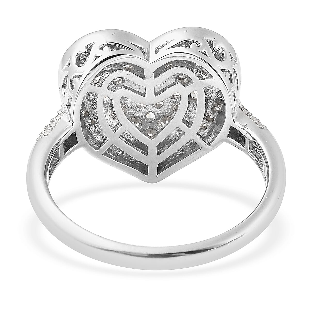 Moissanite Heart Shape Cocktail Ring in Rhodium Over Sterling Silver (Size 5.0) 0.85 ctw image number 4