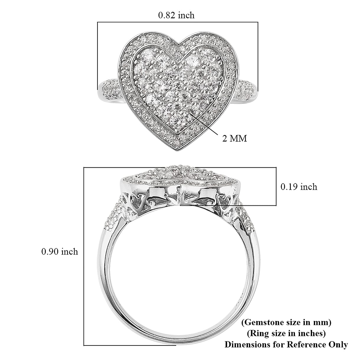 Moissanite Heart Shape Cocktail Ring in Rhodium Over Sterling Silver (Size 5.0) 0.85 ctw image number 5