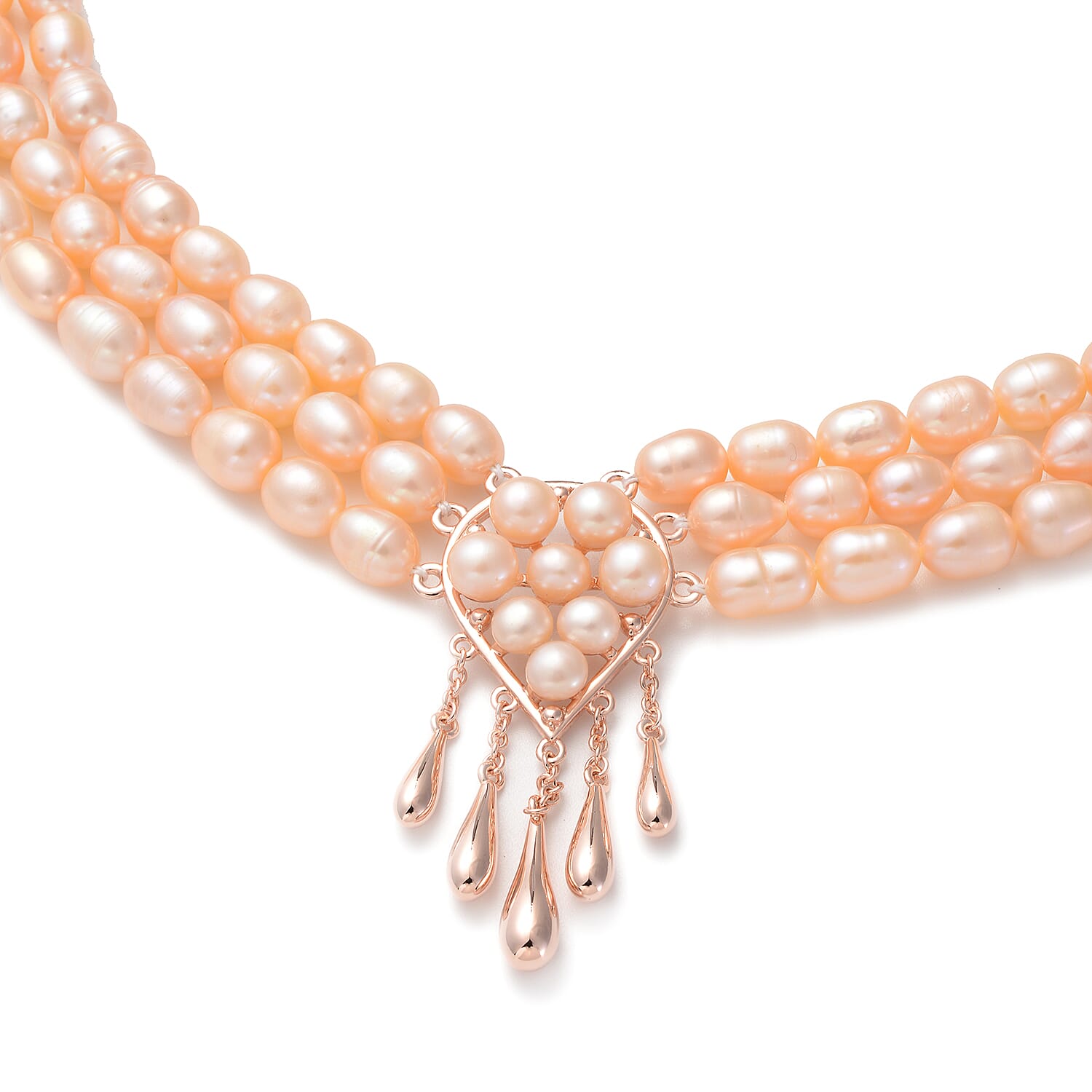 Freshwater Peach Cultured Pearl Necklace in Sterling Silver (18 Inches)