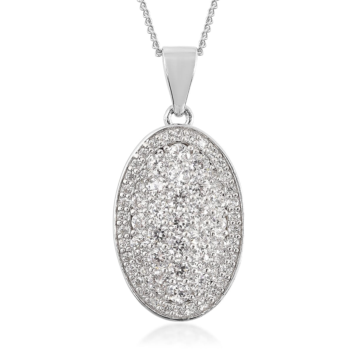Moissanite Oval Shape Cocktail Pendant Necklace 18 Inches in Rhodium Over Sterling Silver 0.90 ctw image number 0