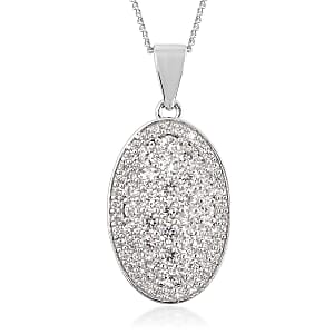 Moissanite Oval Shape Cocktail Pendant Necklace 18 Inches in Rhodium Over Sterling Silver 0.90 ctw