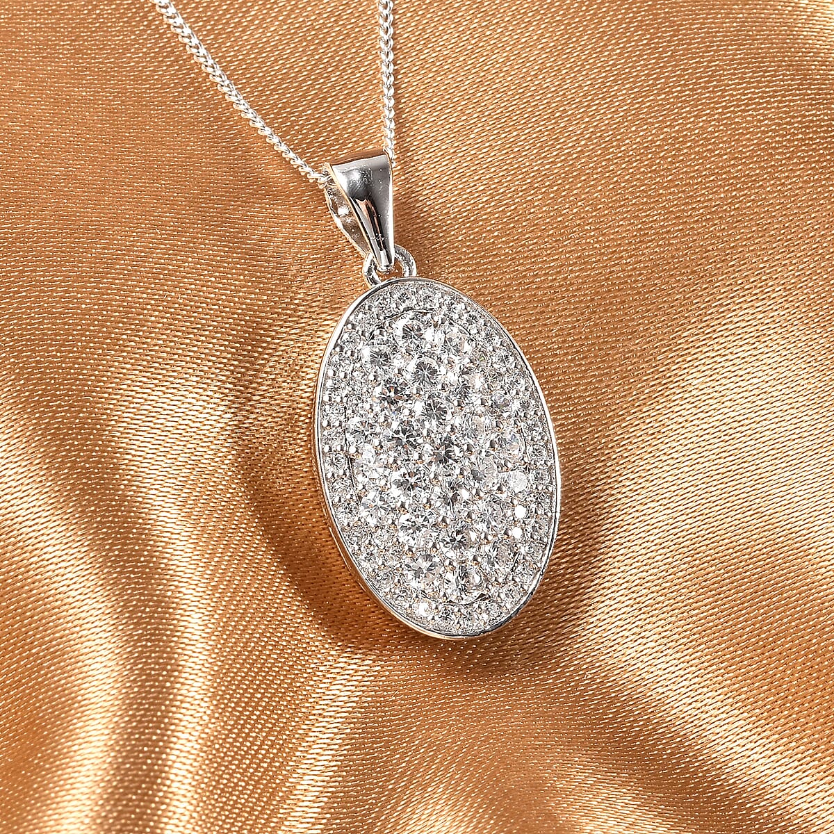 Moissanite Oval Shape Cocktail Pendant Necklace 18 Inches in Rhodium Over Sterling Silver 0.90 ctw image number 1