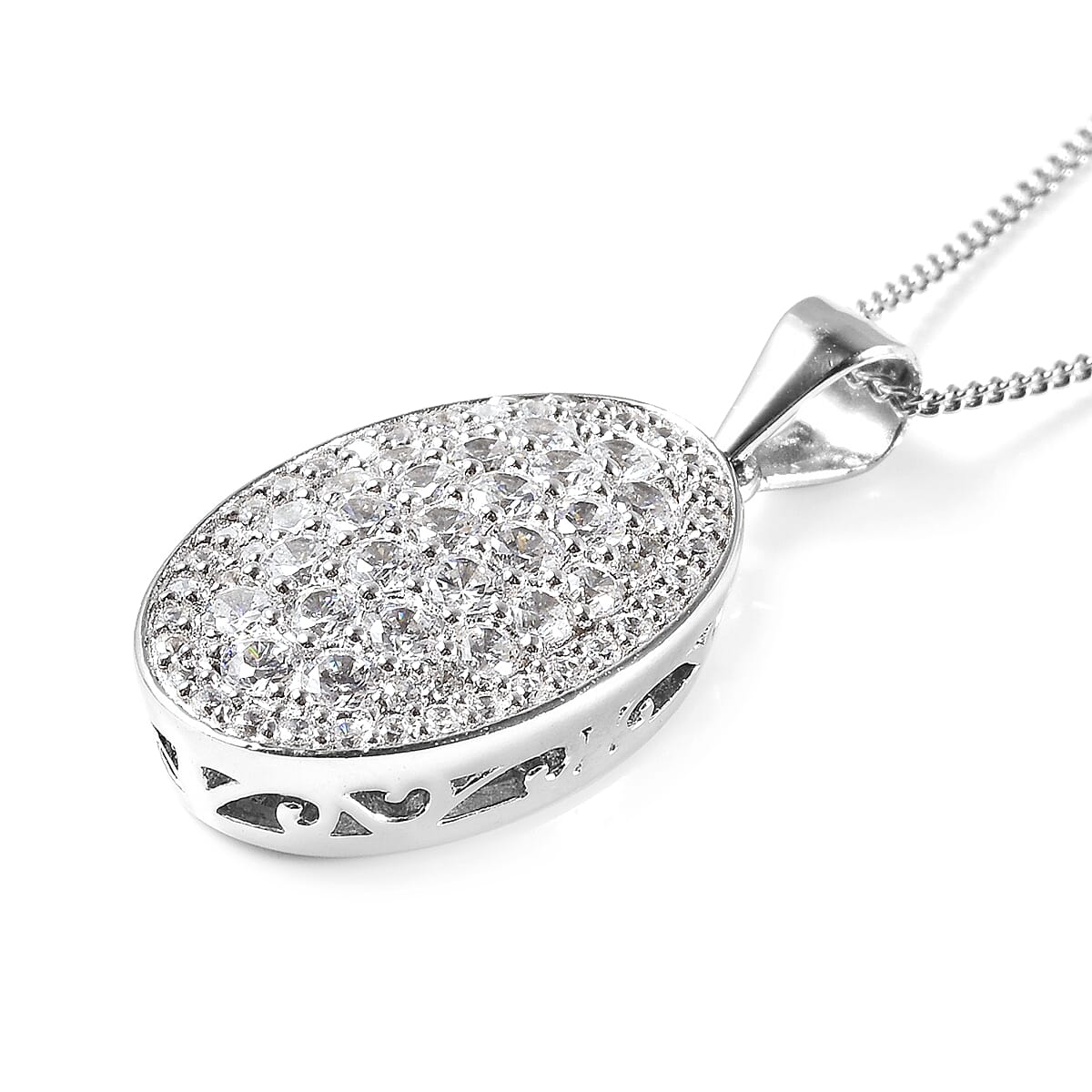 Moissanite Oval Shape Cocktail Pendant Necklace 18 Inches in Rhodium Over Sterling Silver 0.90 ctw image number 3