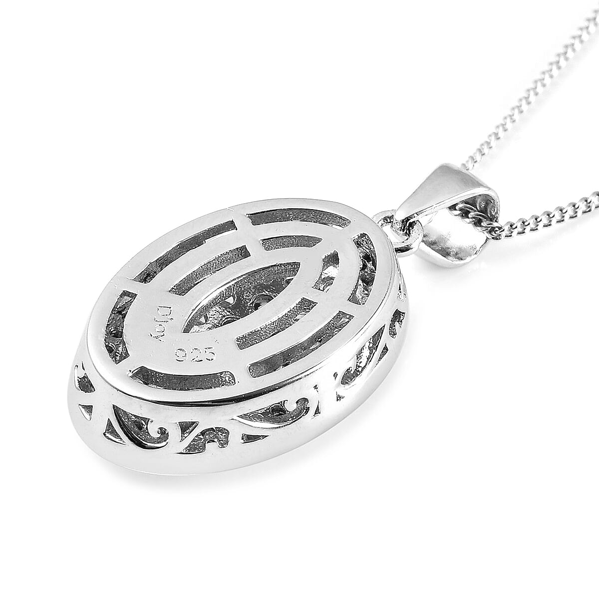 Moissanite Oval Shape Cocktail Pendant Necklace 18 Inches in Rhodium Over Sterling Silver 0.90 ctw image number 4
