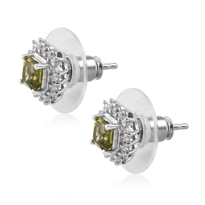 AMERICAN Natural Arizona Peridot and Zircon Stud Earrings in Platinum Over Sterling Silver 1.10 ctw