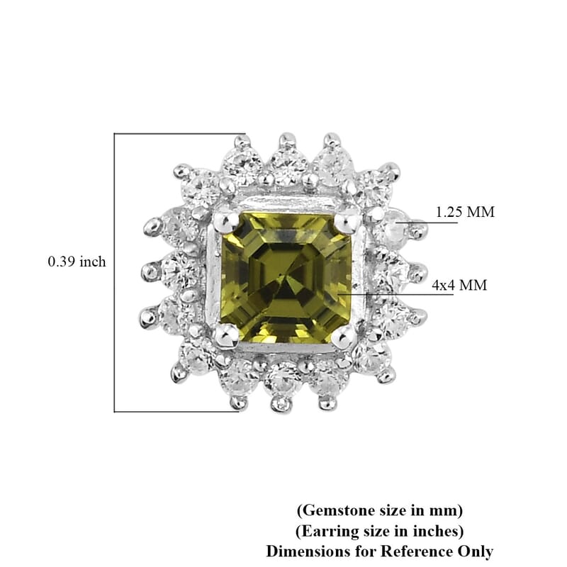AMERICAN Natural Arizona Peridot and Zircon Stud Earrings in Platinum Over Sterling Silver 1.10 ctw