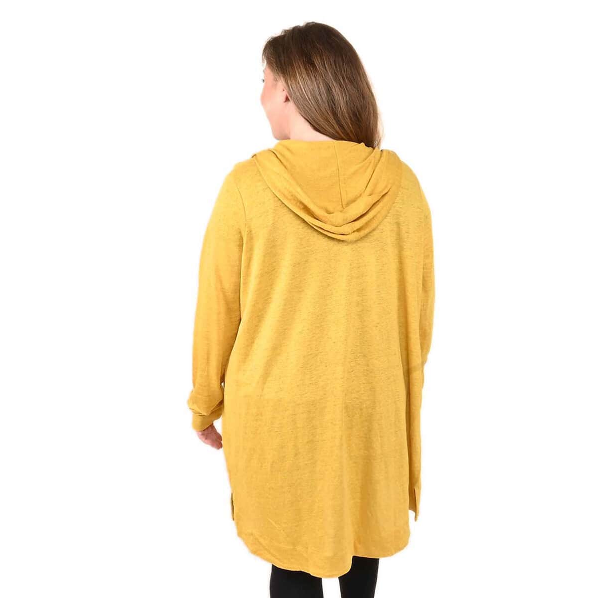 Jovie Yellow Color Linen Women Cardigan with Hood Size - 1X image number 1