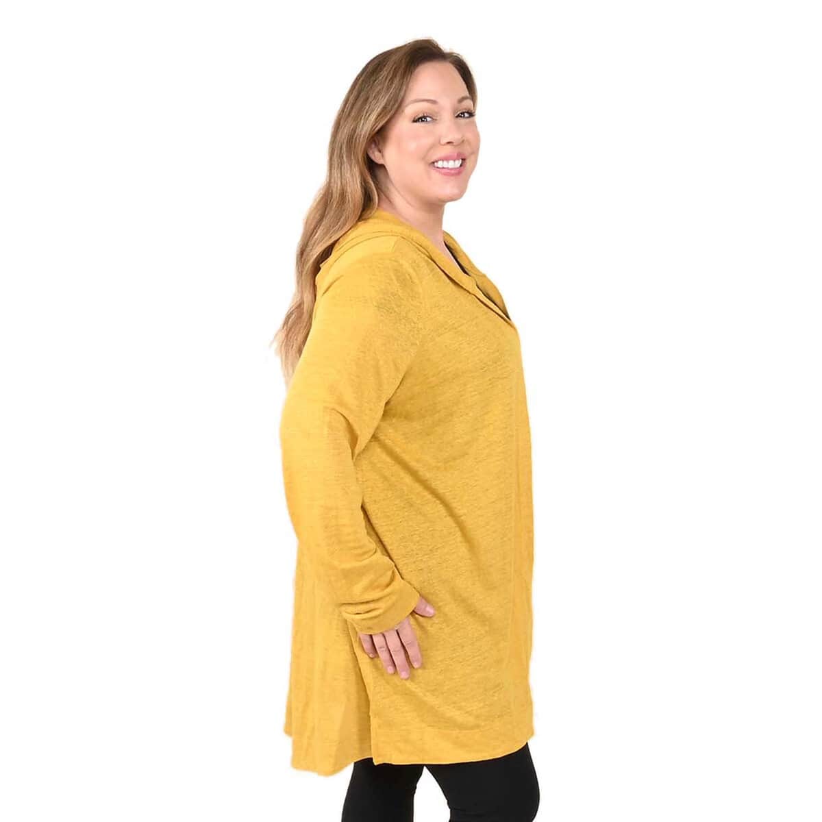 Jovie Yellow Color Linen Women Cardigan with Hood Size - 1X image number 2