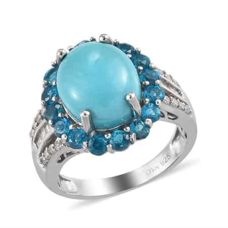 American Natural Sleeping Beauty Turquoise and Multi Gemstone Cocktail Ring in Platinum Over Sterling Silver (Size 10.0) 5.00 ctw image number 0