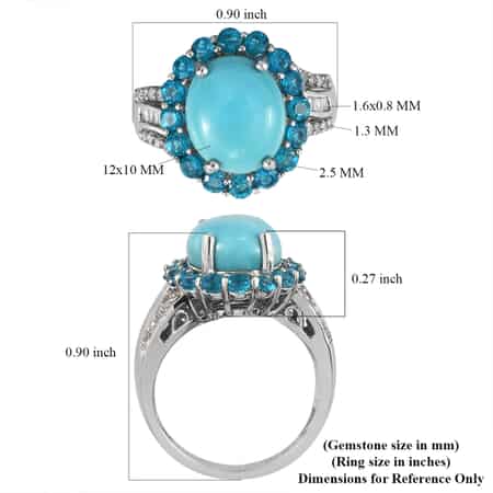 Sleeping Beauty Turquoise and Malgache Neon Apatite, Diamond Cocktail Ring in Platinum Over Sterling Silver (Size 9.0) 5.00 ctw image number 5