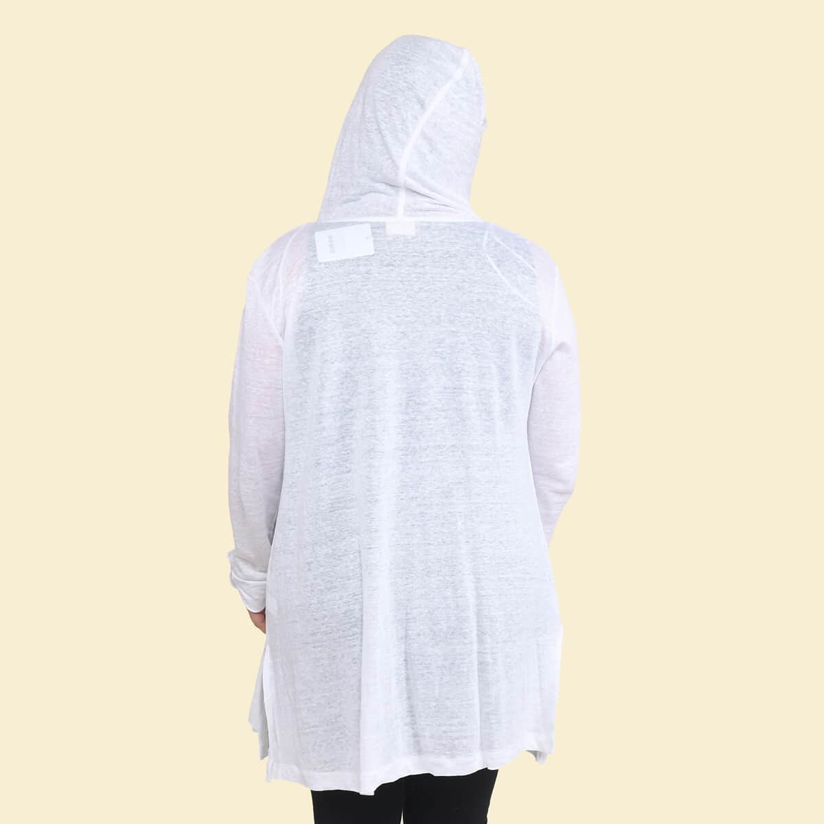 TAMSY White Color Linen Women Cardigan with Hood Size - S image number 1