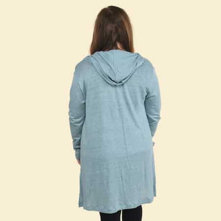 Tamsy Sea Salt Color Linen Women Cardigan with Hood Size - S image number 1