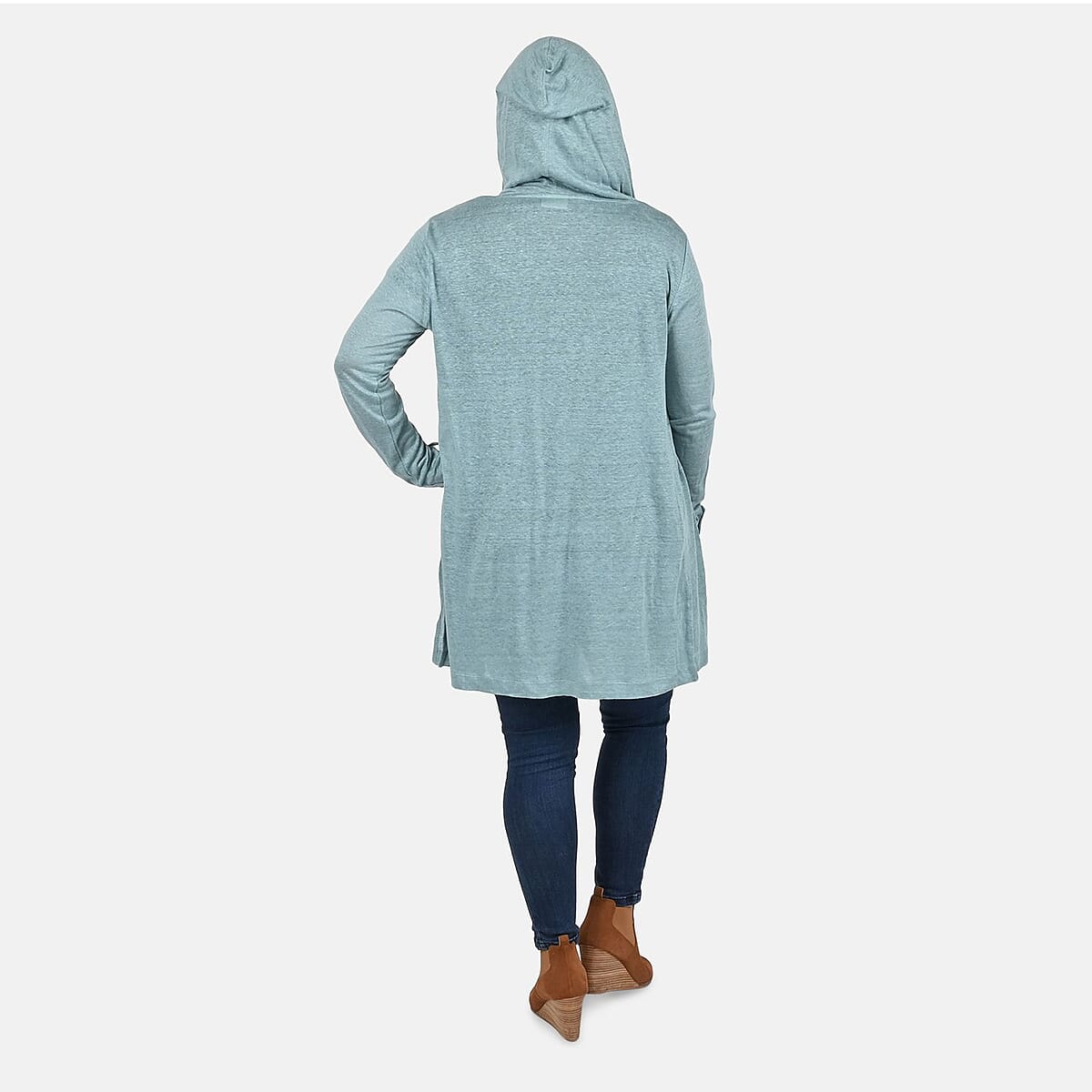 Tamsy Sea Salt Color Linen Women Cardigan with Hood Size - M image number 1