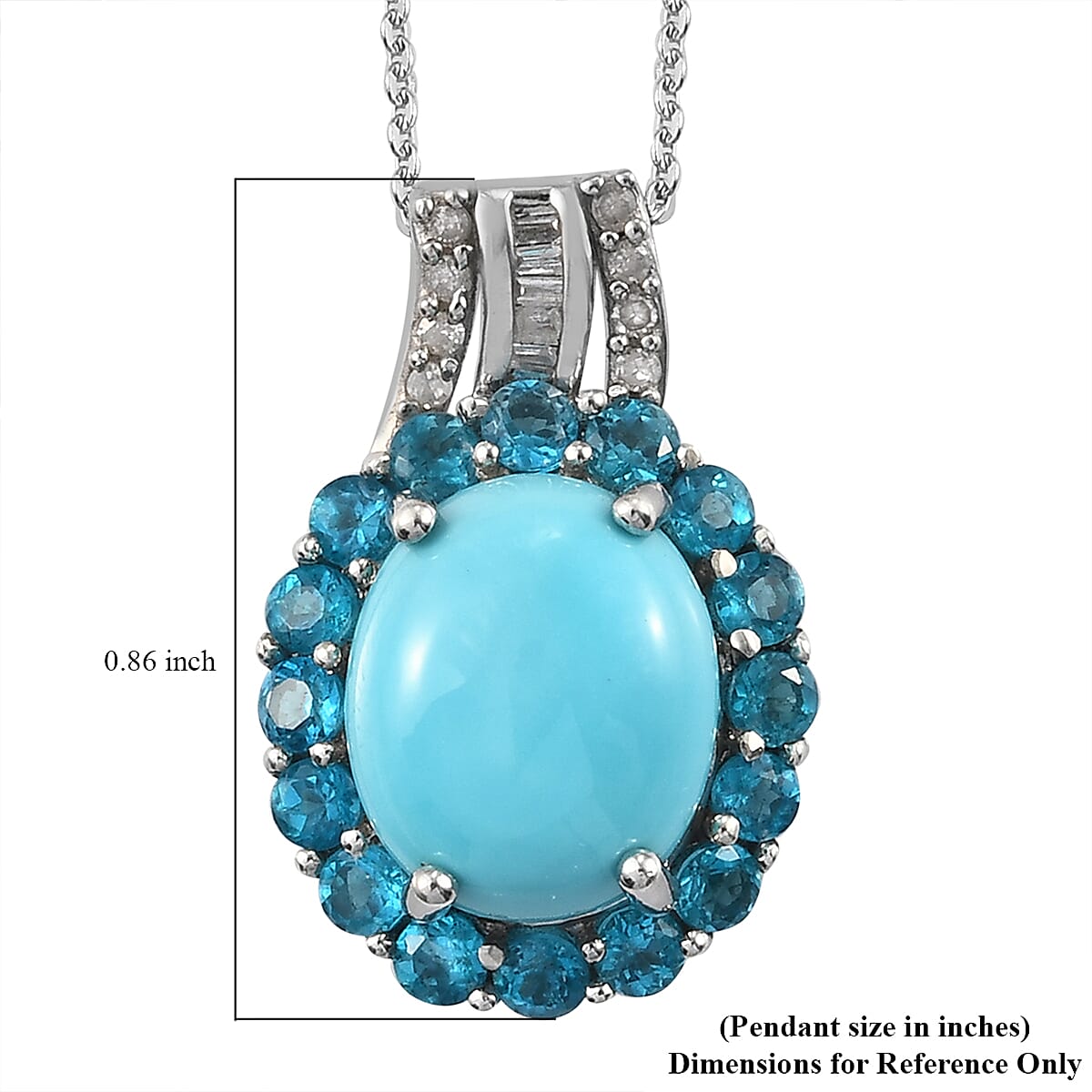 Sleeping Beauty Turquoise and Malgache Neon Apatite, Diamond Halo Pendant Necklace 20In in Platinum Over Sterling Silver 4.85 ctw image number 5