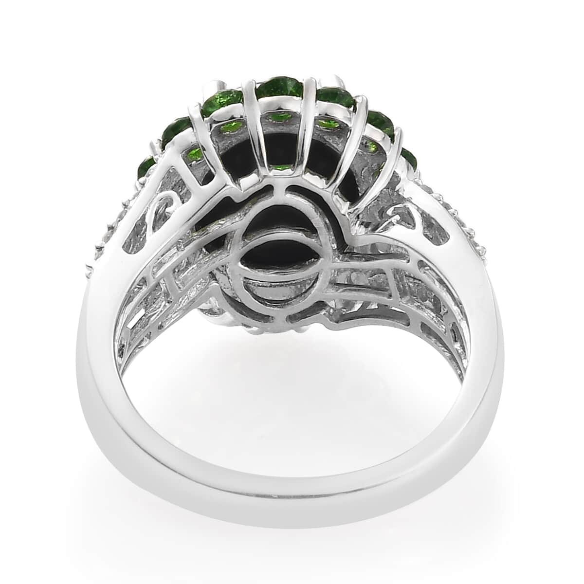 Canadian Ammolite, Natural Chrome Diopside and Diamond Ring in Platinum Over Sterling Silver (Size 10.0) 1.40 ctw image number 4