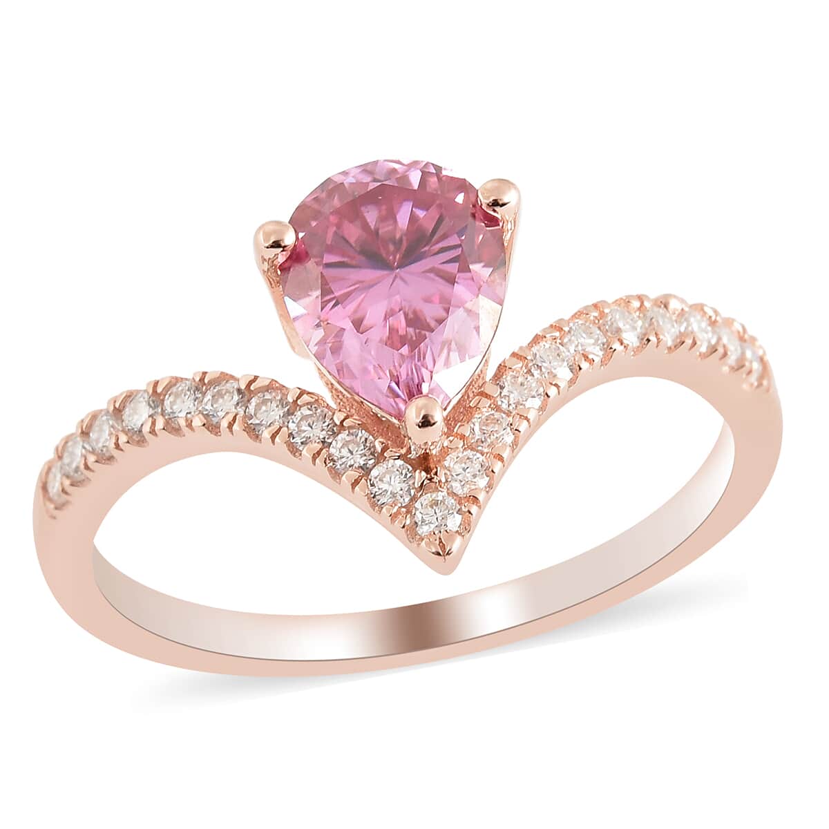 Pink Moissanite and Moissanite Wishbone Ring in Vermeil Rose Gold Over Sterling Silver (Size 10.0) 1.30 ctw image number 0