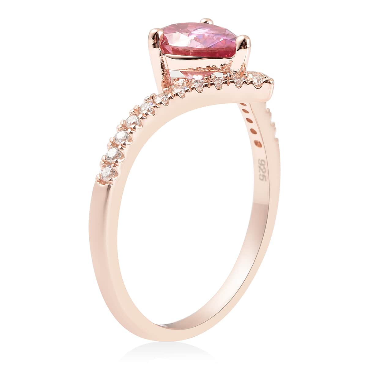 Pink Moissanite and Moissanite Wishbone Ring in Vermeil Rose Gold Over Sterling Silver (Size 10.0) 1.30 ctw image number 3