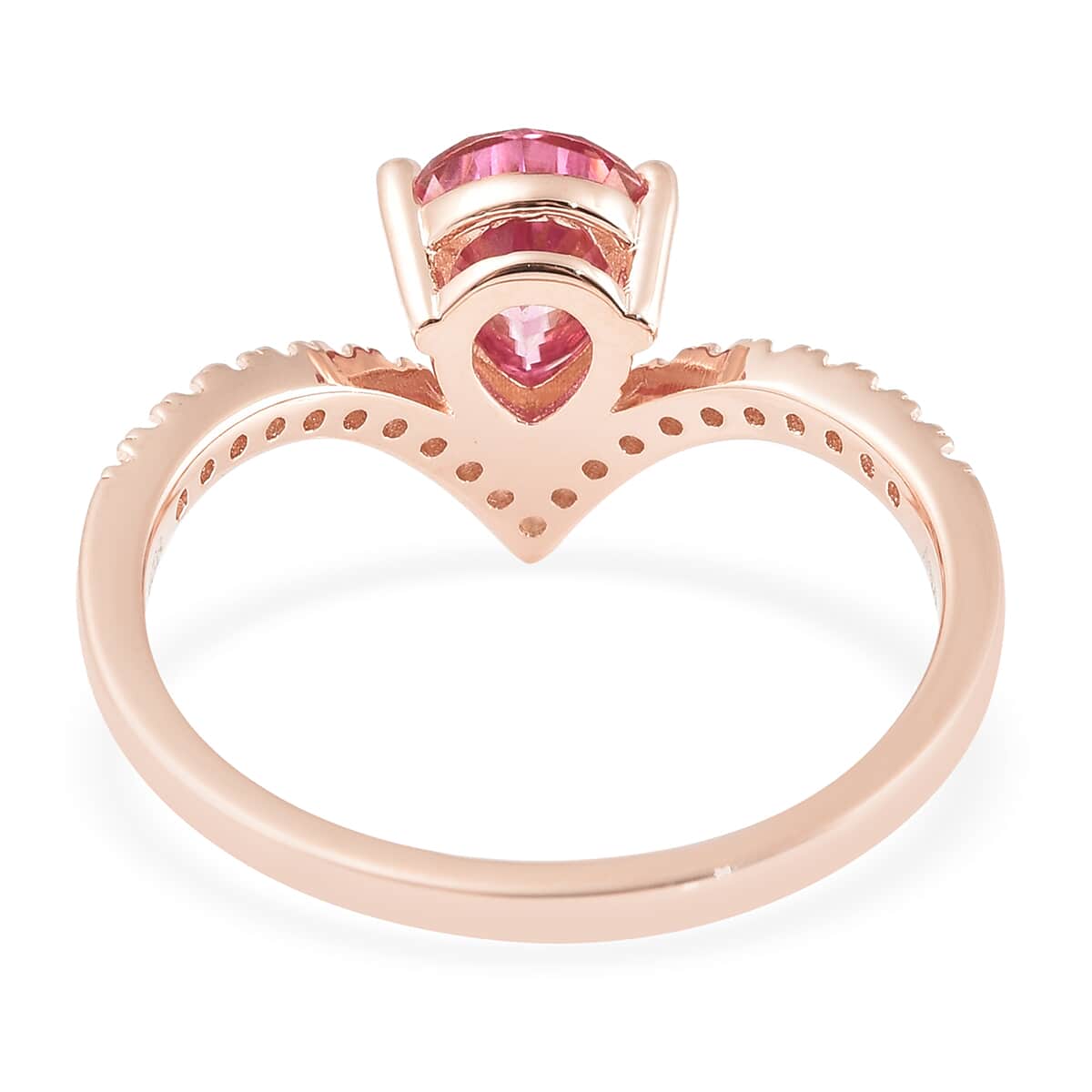 Pink Moissanite and Moissanite Wishbone Ring in Vermeil Rose Gold Over Sterling Silver (Size 10.0) 1.30 ctw image number 4