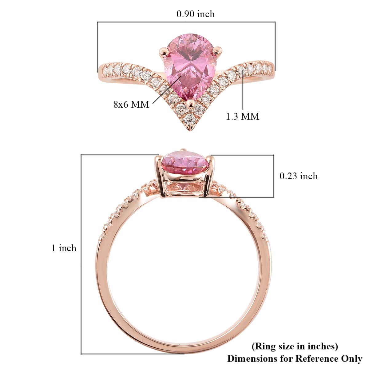 Pink Moissanite and Moissanite Wishbone Ring in Vermeil Rose Gold Over Sterling Silver (Size 10.0) 1.30 ctw image number 5