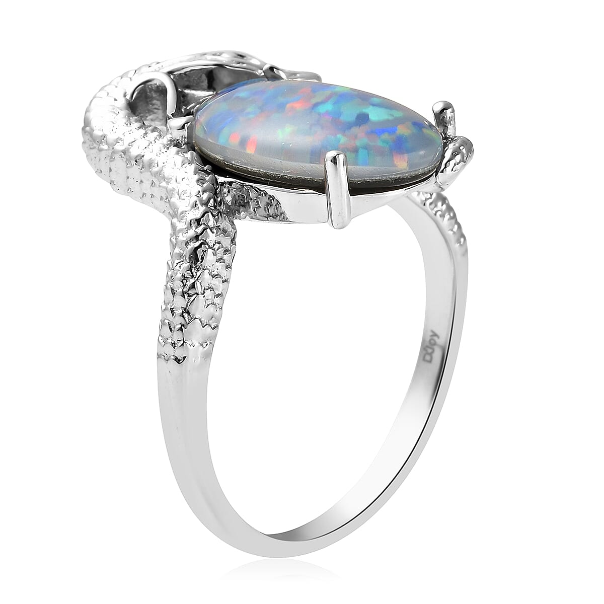 Boulder Opal Triplet Snake Ring in Rhodium Over Sterling Silver (Size 7.0) 3.50 ctw image number 3