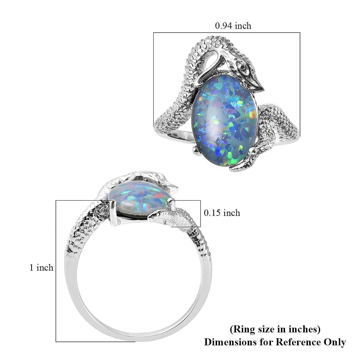 Boulder Opal Triplet Snake Ring in Rhodium Over Sterling Silver (Size 7.0) 3.50 ctw image number 5