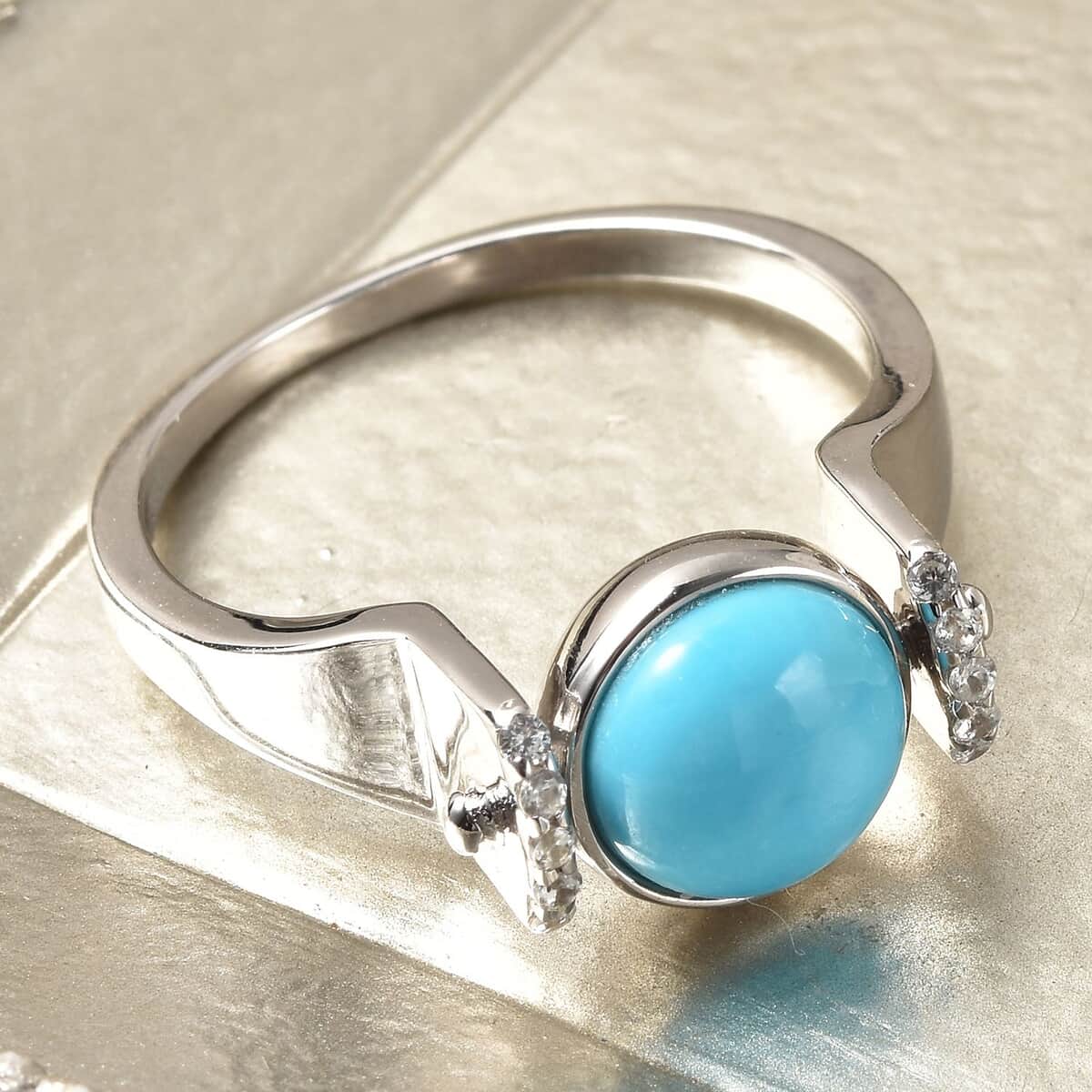 American Natural Sleeping Beauty Turquoise and Multi Gemstone Reversible Ring in Rhodium Over Sterling Silver 1.85 ctw image number 1