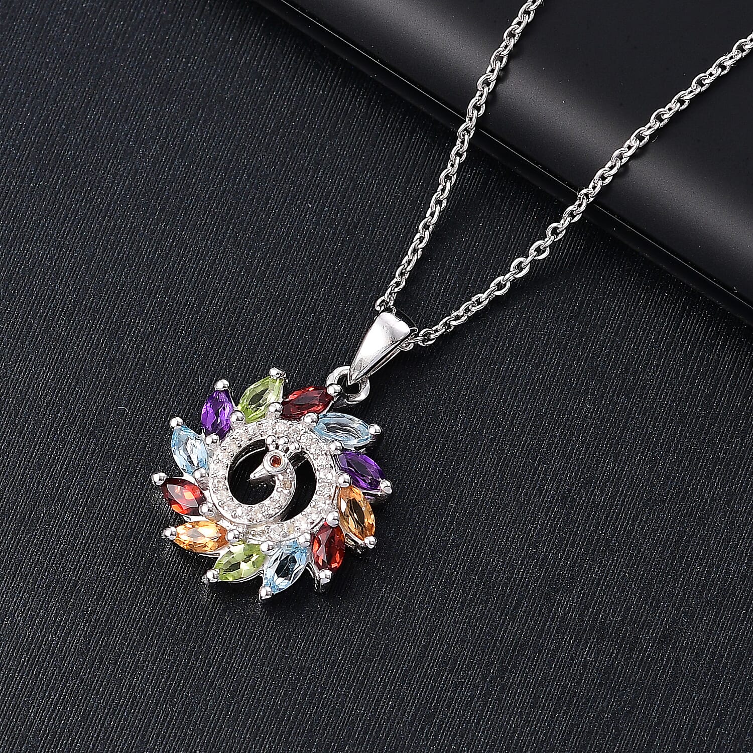 Multi Gemstones 2.10 ctw Pendant in Platinum Over Sterling Silver