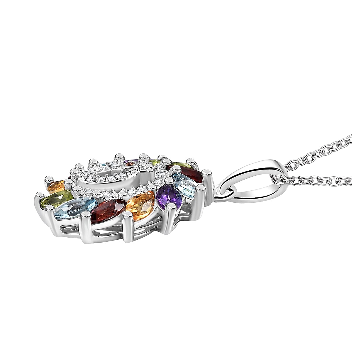 Multi Gemstones 2.10 ctw Pendant in Platinum Over Sterling Silver