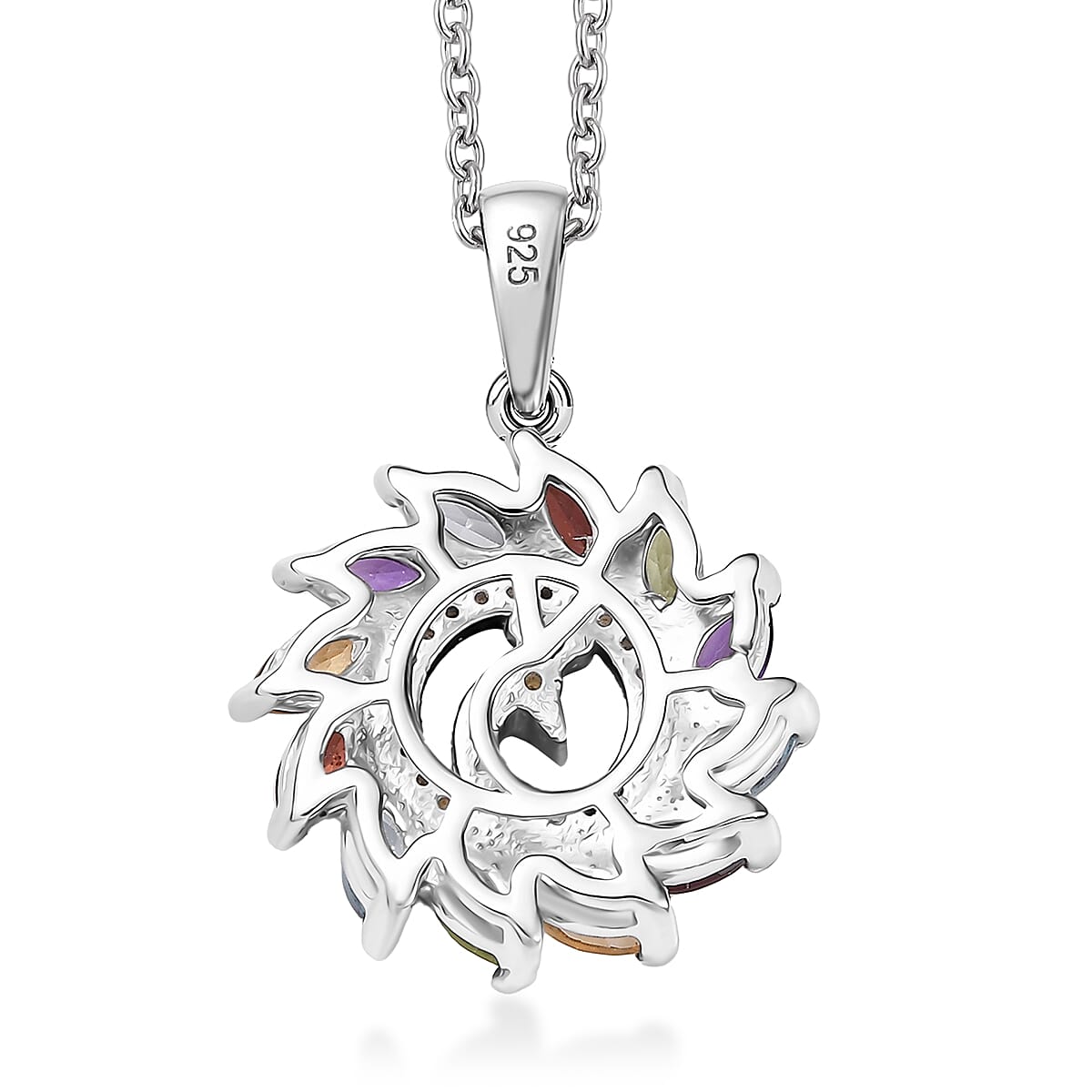 Multi Gemstones 2.10 ctw Pendant in Platinum Over Sterling Silver