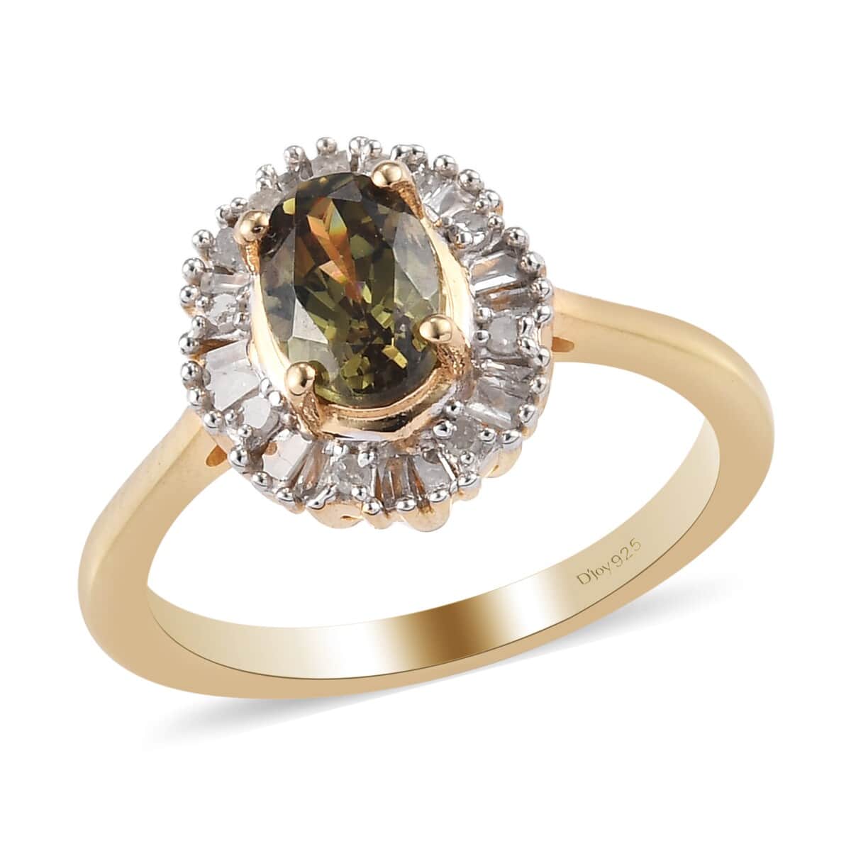 Natural Ambanja Champagne Demantoid Garnet and Diamond Halo Ring in Vermeil Yellow Gold Over Sterling Silver (Size 6.0) 1.20 ctw image number 0