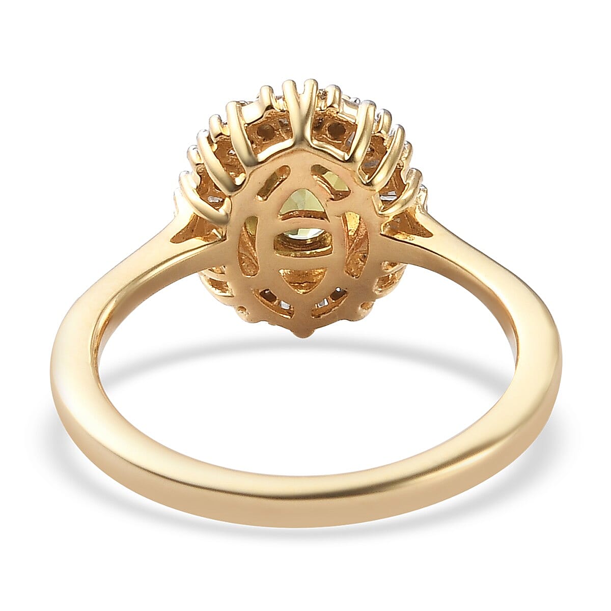 Natural Ambanja Champagne Demantoid Garnet and Diamond Halo Ring in Vermeil Yellow Gold Over Sterling Silver (Size 6.0) 1.20 ctw
