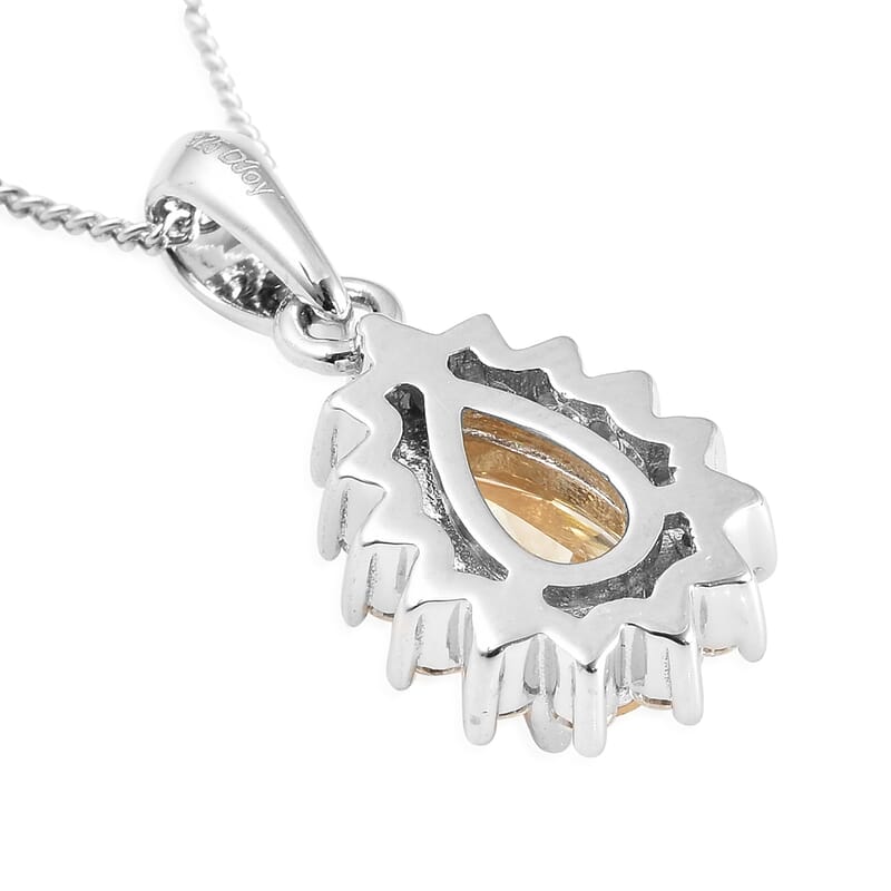 Yellow Moissanite and Moissanite Halo Pendant Necklace 18 Inches in Rhodium Over Sterling Silver 1.00 ctw