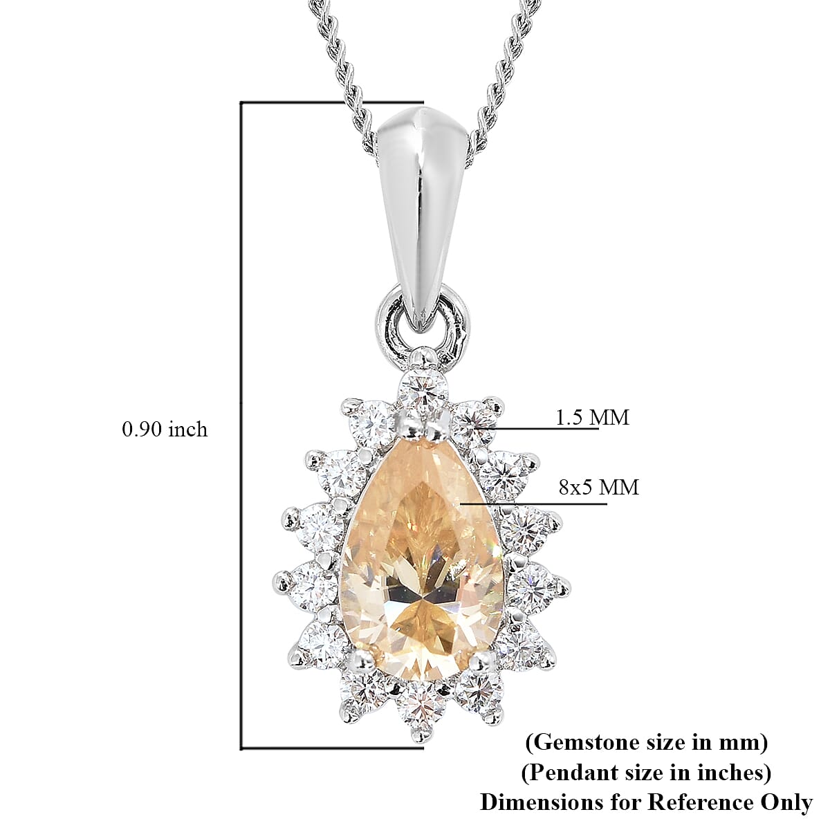 Yellow Moissanite and Moissanite Halo Pendant Necklace 18 Inches in Rhodium Over Sterling Silver 1.00 ctw