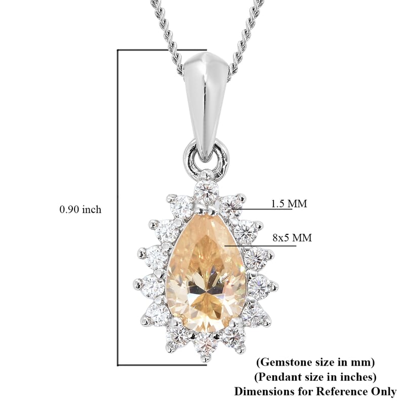 Yellow Moissanite and Moissanite Halo Pendant Necklace 18 Inches in Rhodium Over Sterling Silver 1.00 ctw