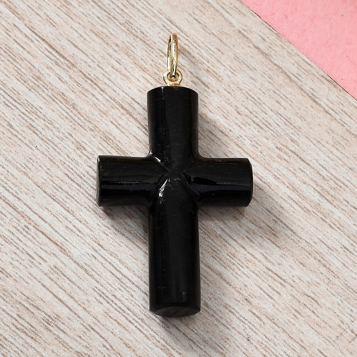 10K Yellow Gold Premium AMERICAN California Black Jade Cross Pendant 25.70 ctw image number 1