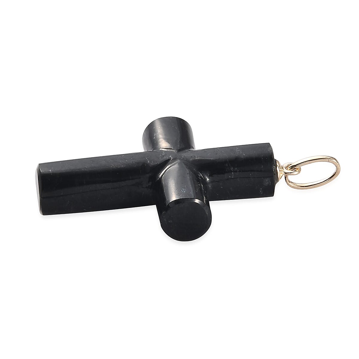 10K Yellow Gold Premium AMERICAN California Black Jade Cross Pendant 25.70 ctw image number 2