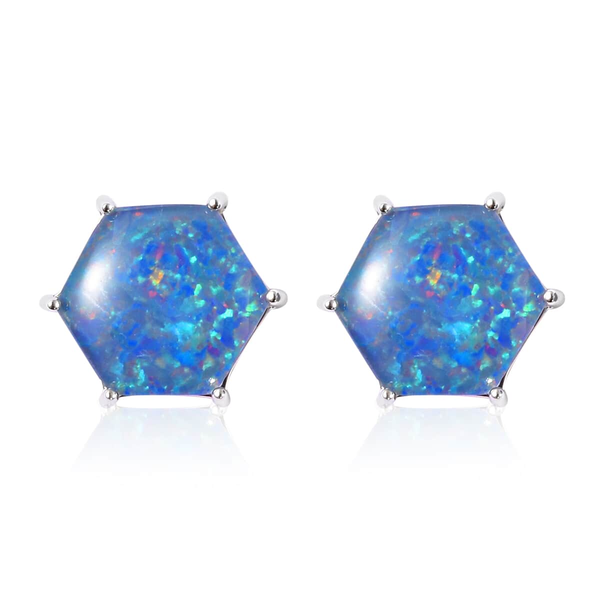 Boulder Opal Triplet Solitaire Stud Earrings in Rhodium Over Sterling Silver 4.50 ctw image number 0