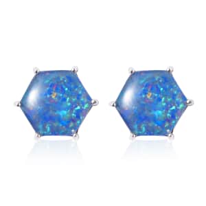 Boulder Opal Triplet Solitaire Stud Earrings in Rhodium Over Sterling Silver 4.50 ctw