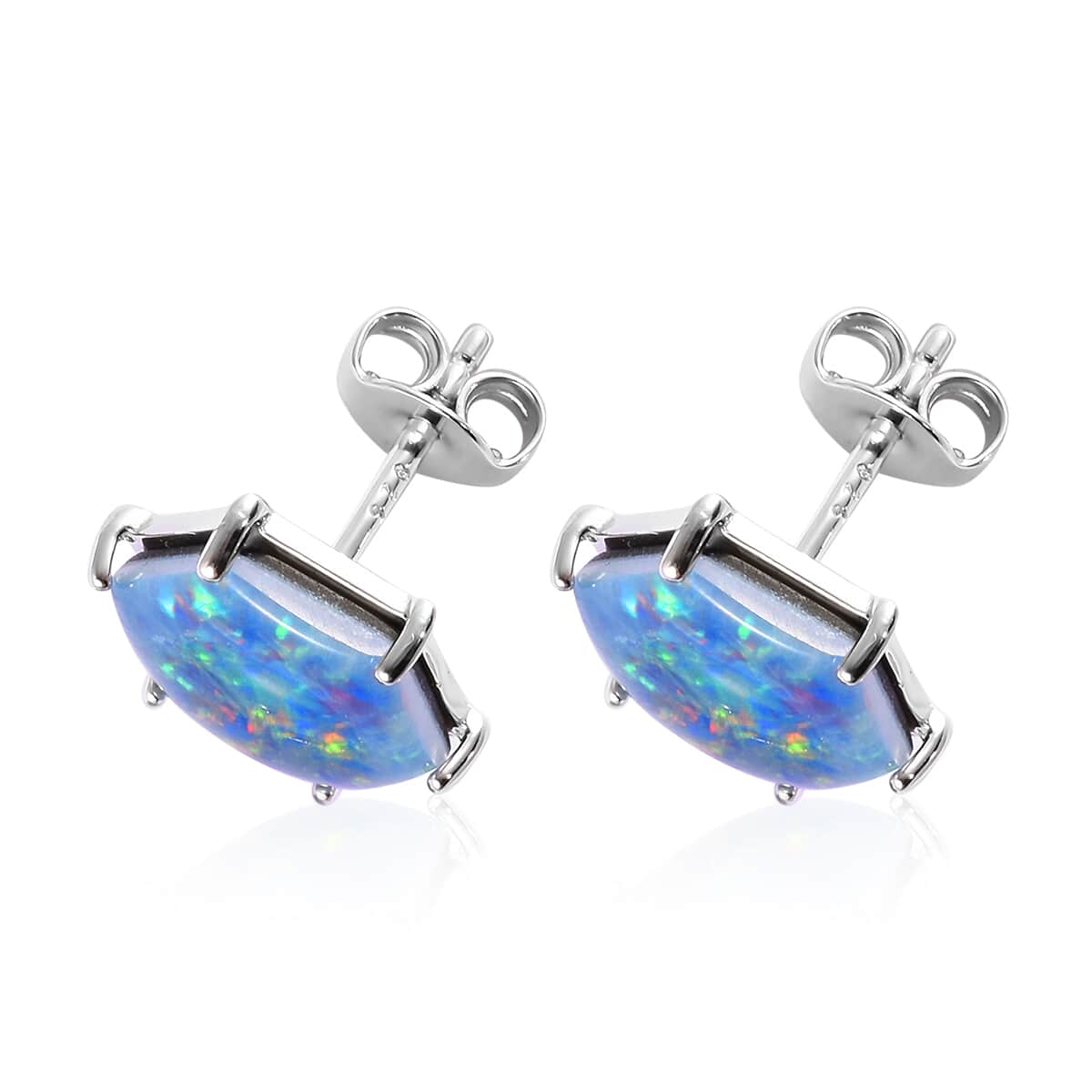 Boulder Opal Triplet Solitaire Stud Earrings in Rhodium Over Sterling Silver 4.50 ctw image number 3