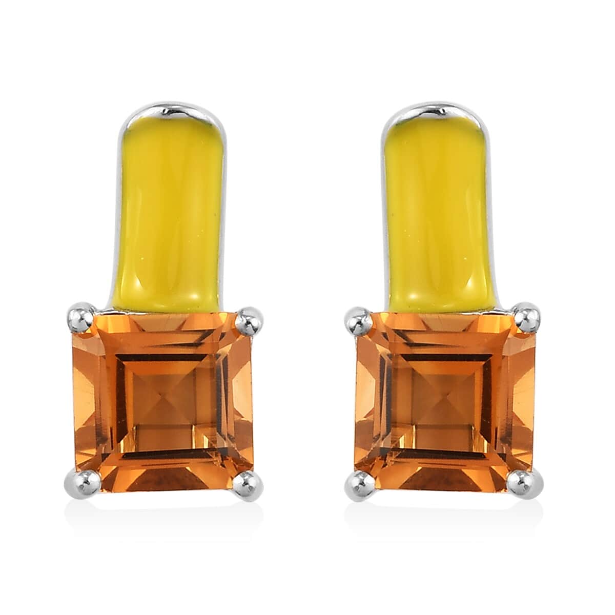 GP Multi Color Passion Collection Serra Gaucha Citrine and Enameled Stud Earrings in Platinum Over Sterling Silver 2.20 ctw image number 0