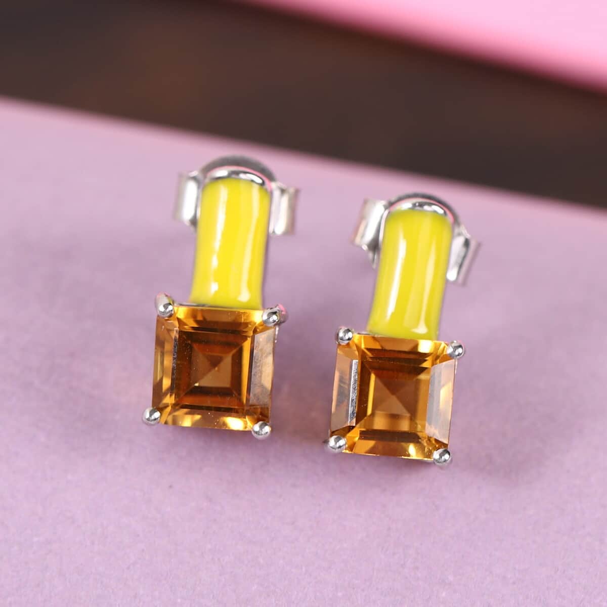 GP Multi Color Passion Collection Serra Gaucha Citrine and Enameled Stud Earrings in Platinum Over Sterling Silver 2.20 ctw image number 1