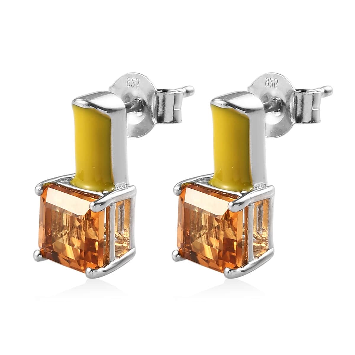 GP Multi Color Passion Collection Serra Gaucha Citrine and Enameled Stud Earrings in Platinum Over Sterling Silver 2.20 ctw image number 3
