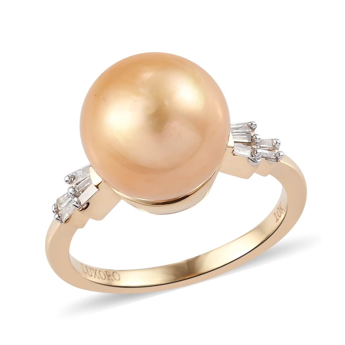 LUXORO 10K Yellow Gold South Sea Golden Cultured Pearl and Diamond Ring (Size 10.0) 0.10 ctw image number 0