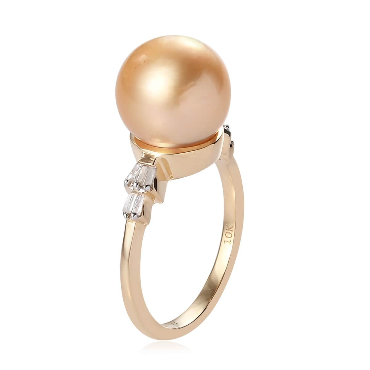 LUXORO 10K Yellow Gold South Sea Golden Cultured Pearl and Diamond Ring (Size 10.0) 0.10 ctw image number 3