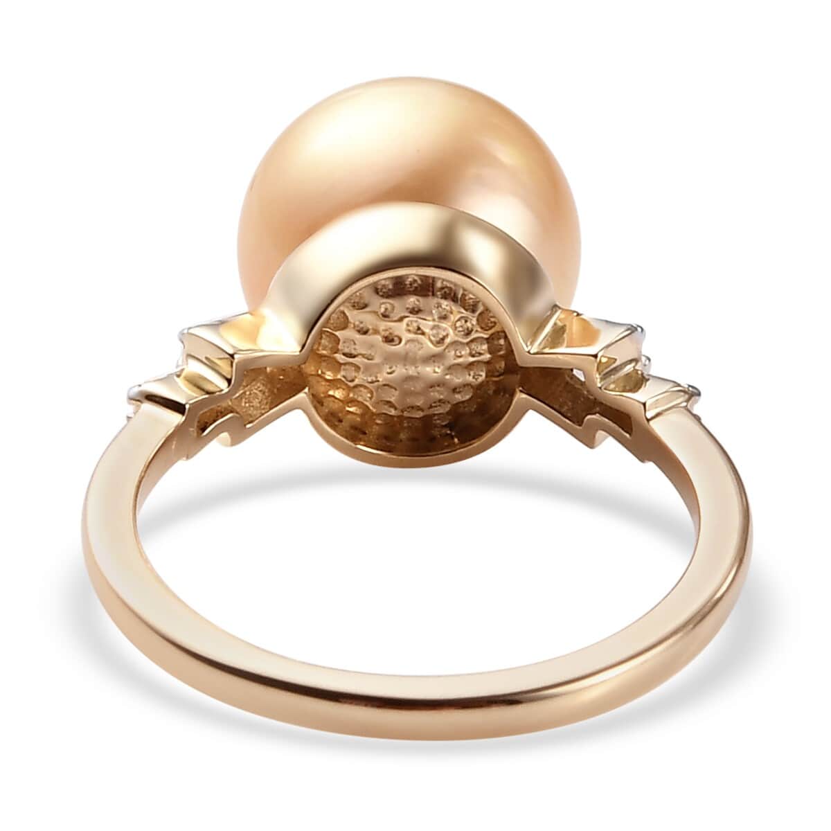 LUXORO 10K Yellow Gold South Sea Golden Cultured Pearl and Diamond Ring (Size 10.0) 0.10 ctw image number 4