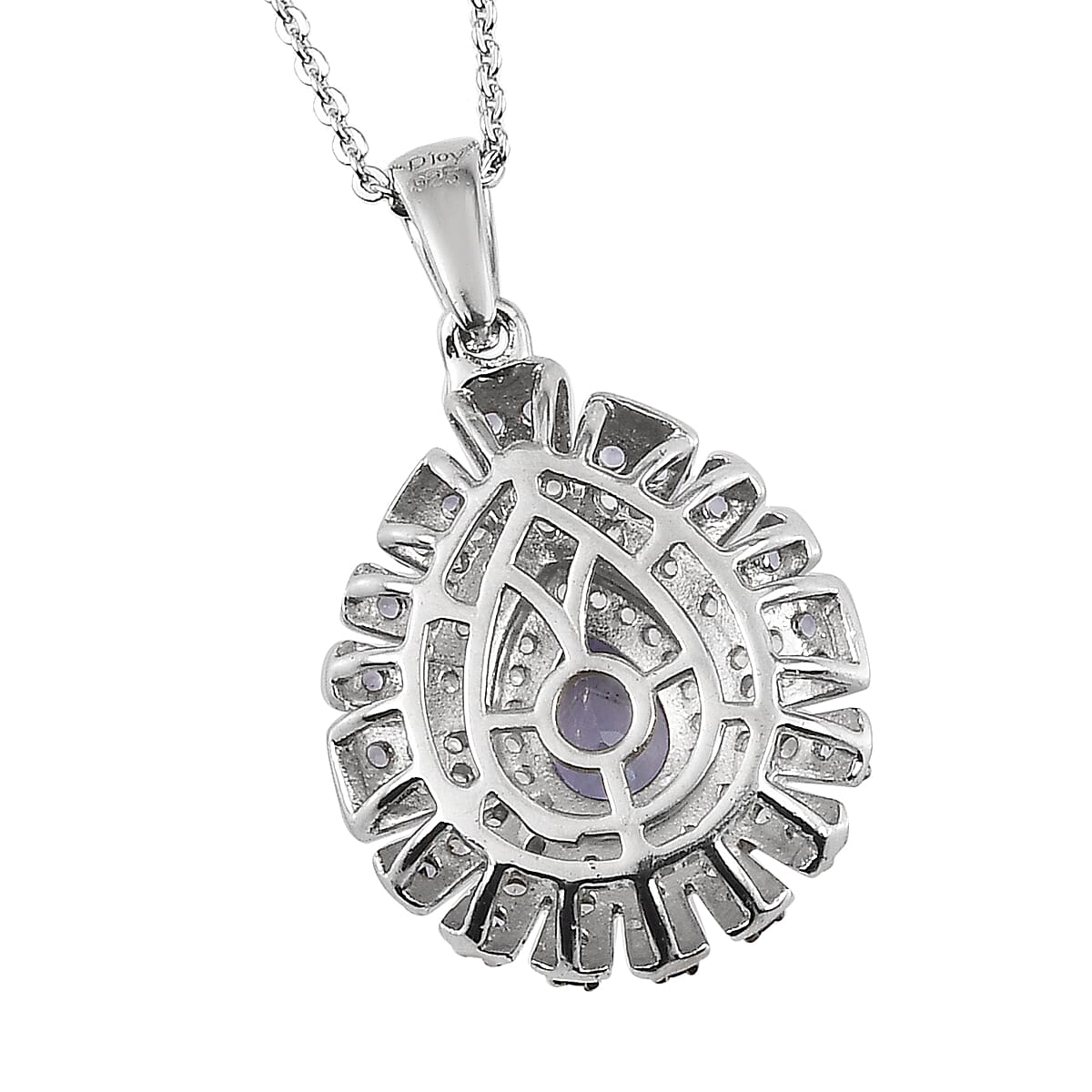 Tanzanite and Zircon Cluster Pendant Necklace 20 Inches in Platinum Over Sterling Silver 1.75 ctw