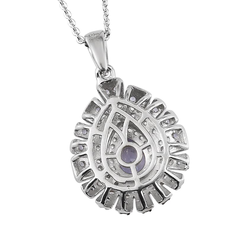 Tanzanite and Zircon Cluster Pendant Necklace 20 Inches in Platinum Over Sterling Silver 1.75 ctw